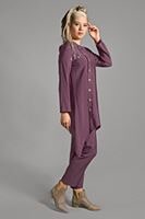 Tesettür giyim PEMBE DÜĞME DETAYLI 2&prime;Lİ PANTOLONLU TAKIM 6429 