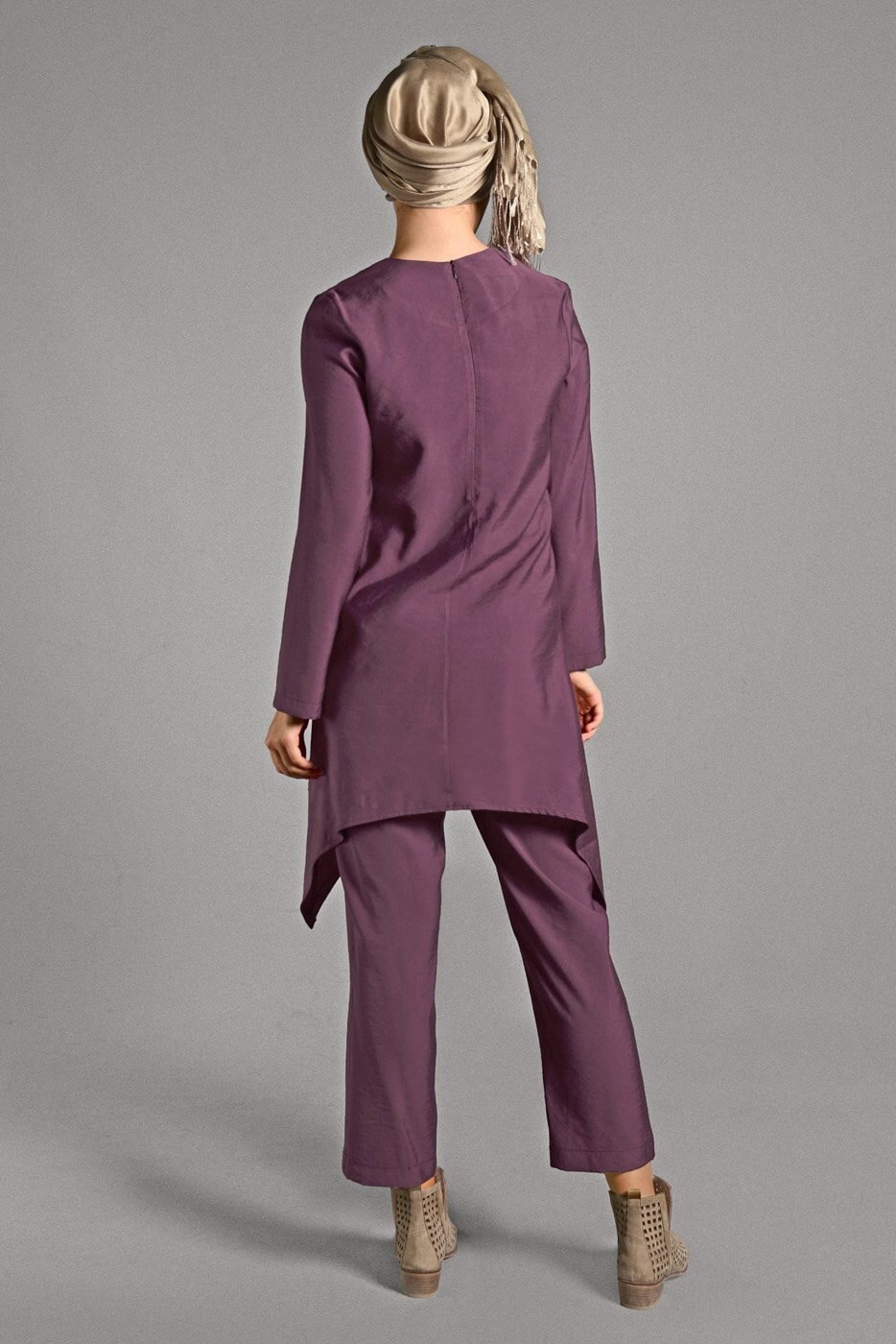 Tesettür giyim PEMBE DÜĞME DETAYLI 2&prime;Lİ PANTOLONLU TAKIM 6429 