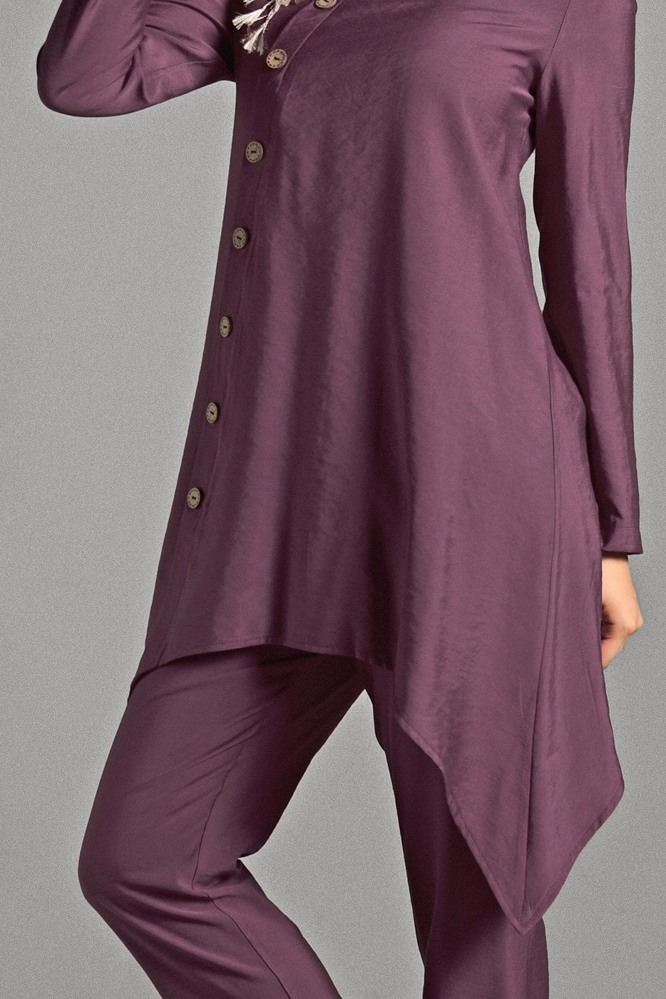 Tesettür giyim PEMBE DÜĞME DETAYLI 2&prime;Lİ PANTOLONLU TAKIM 6429 