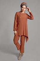 Tesettür giyim TURUNCU DÜĞME DETAYLI 2&prime;Lİ PANTOLONLU TAKIM 6429 