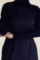 Tesettür giyim LACİVERT ALVİNA KEMERLİ ÇİZGİLİ İKİLİ TULUM T 4573