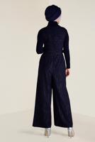 Tesettür giyim LACİVERT ALVİNA KEMERLİ ÇİZGİLİ İKİLİ TULUM T 4573