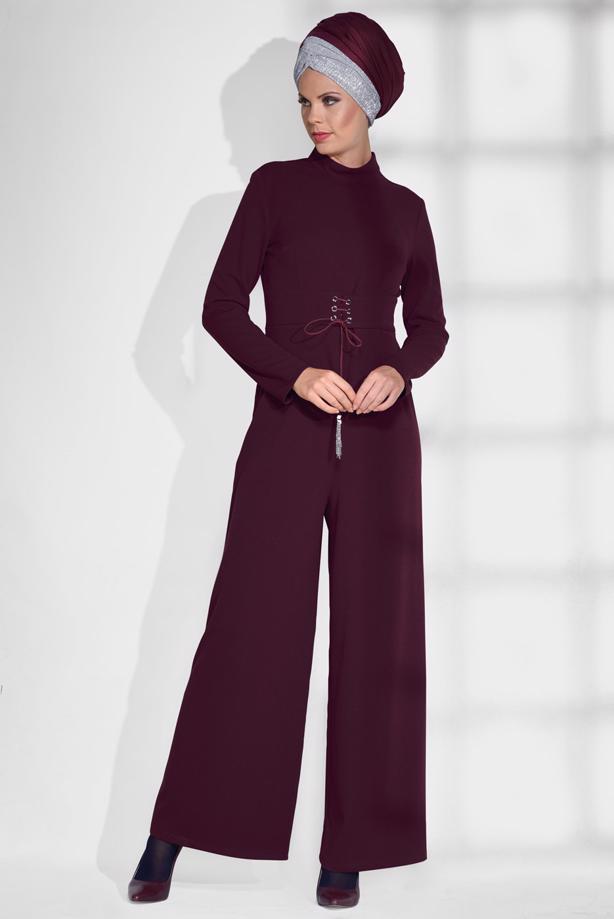 Vêtements hijab ROUGE BORDEAUX COMBINAISON À ŒILLETS 4774 - TRENDTESETTÜR