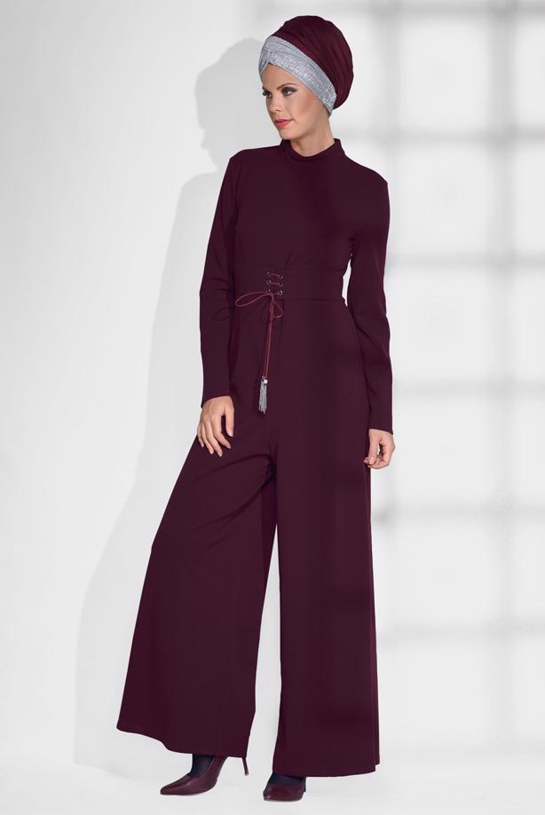 Vêtements hijab ROUGE BORDEAUX COMBINAISON À ŒILLETS 4774 - TRENDTESETTÜR