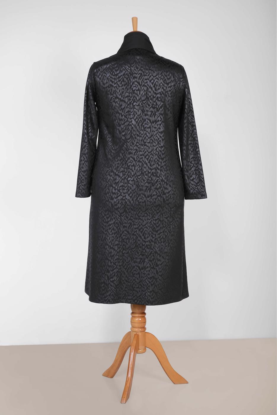 Tesettür giyim SİYAH ALVİNA OMUZLARI TAŞ BASKI DETAYLI DESENLİ 2′Lİ TUNİK 2854-1	