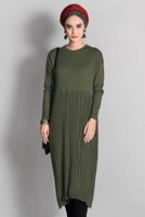 Tesettür giyim HAKİ PİLELİ TRİKO TUNİK 02415 