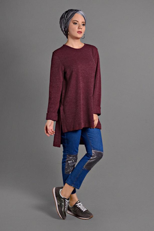 Tesettür giyim  DUBLE KOL DETAYLI TRİKO TUNİK 06971  - TRENDTESETTÜR