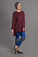 Tesettür giyim KIRMIZI DUBLE KOL DETAYLI TRİKO TUNİK 06971 