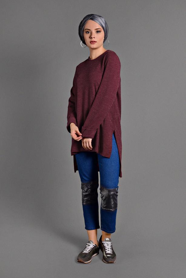 Tesettür giyim  DUBLE KOL DETAYLI TRİKO TUNİK 06971  - TRENDTESETTÜR