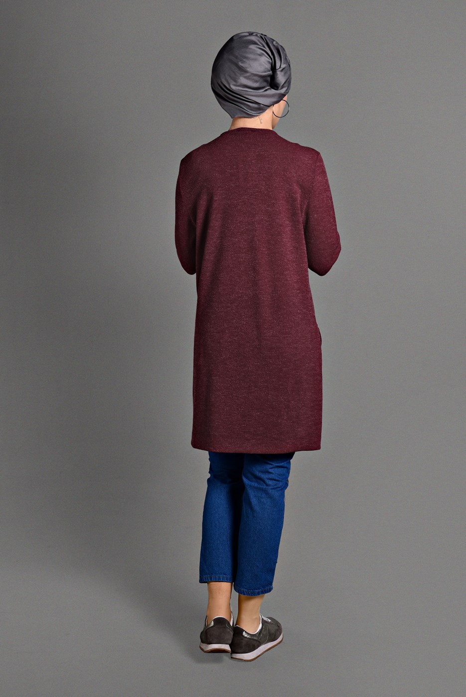 Tesettür giyim KIRMIZI DUBLE KOL DETAYLI TRİKO TUNİK 06971 