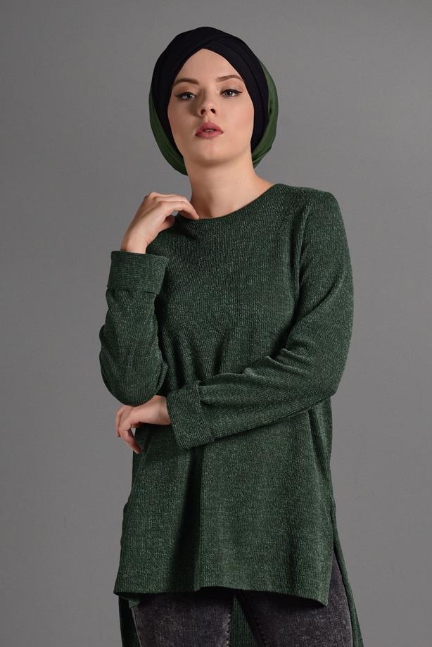 Tesettür giyim  DUBLE KOL DETAYLI TRİKO TUNİK 06971  - TRENDTESETTÜR
