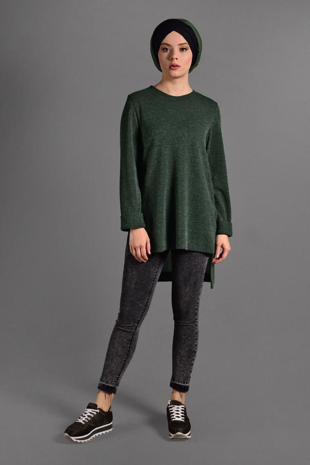 Tesettür giyim  DUBLE KOL DETAYLI TRİKO TUNİK 06971  - TRENDTESETTÜR