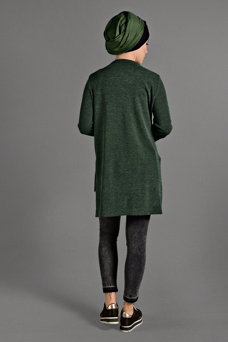 Tesettür giyim HAKİ DUBLE KOL DETAYLI TRİKO TUNİK 06971 