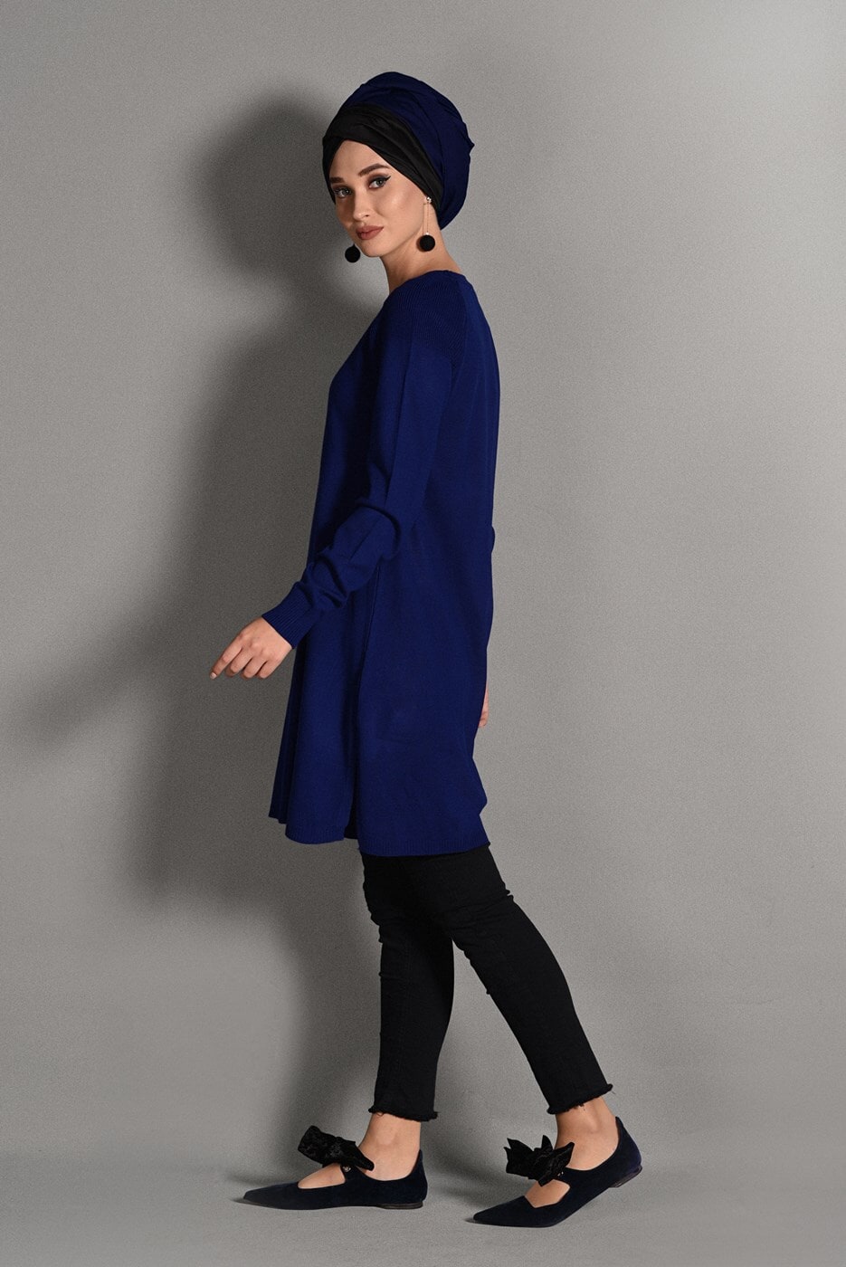 Tesettür giyim MAVİ YANLARI YIRTMAÇLI TRİKO KAZAK 15315