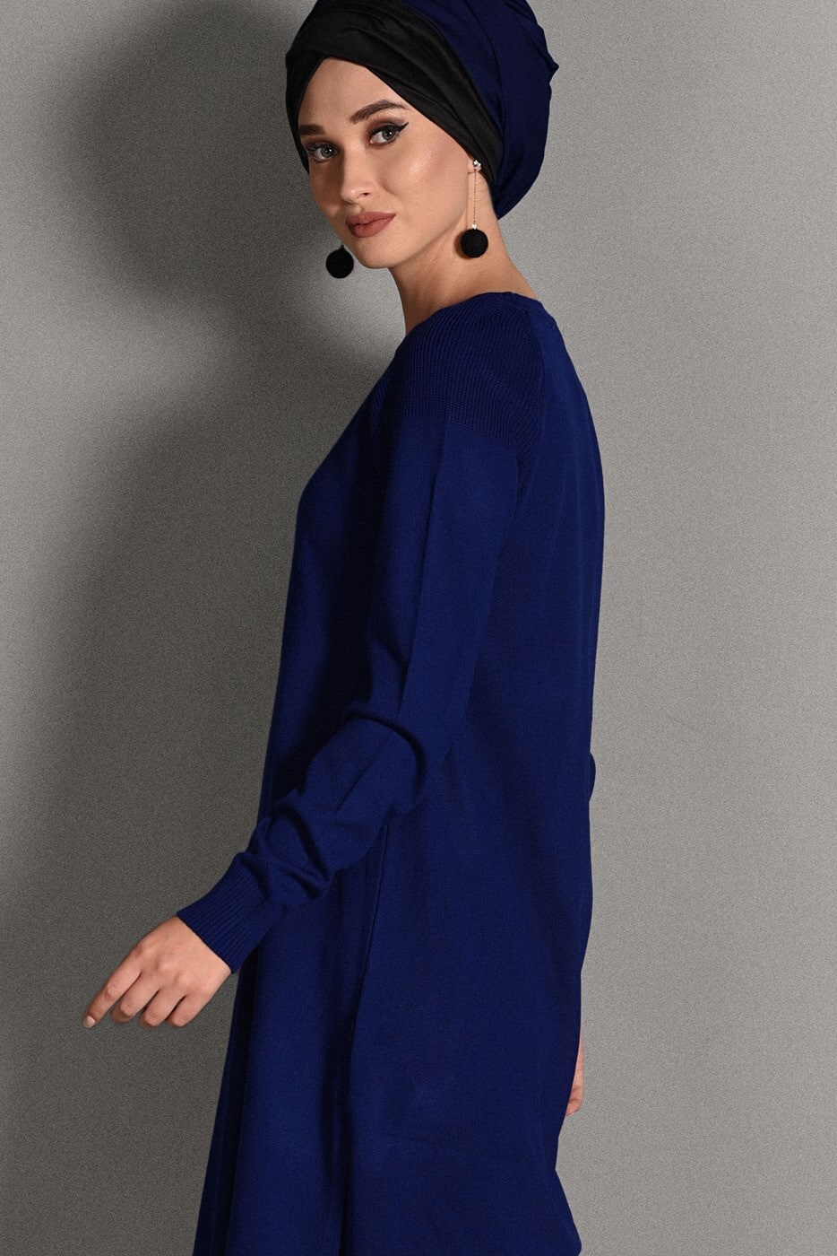 Tesettür giyim MAVİ YANLARI YIRTMAÇLI TRİKO KAZAK 15315