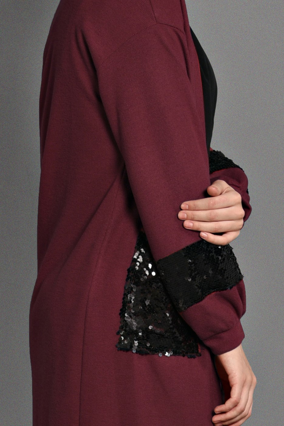 Vêtements hijab ROUGE BORDEAUX TUNIQUE EN TRICOT À SEQUINS 18102 