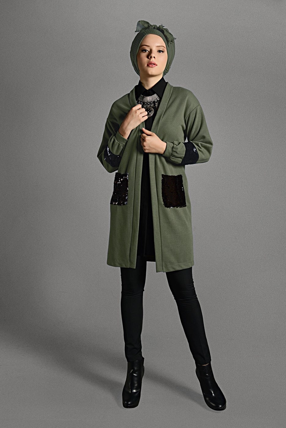 Hijab clothing KHAKI SEQUINED KNIT TUNIC 18102 