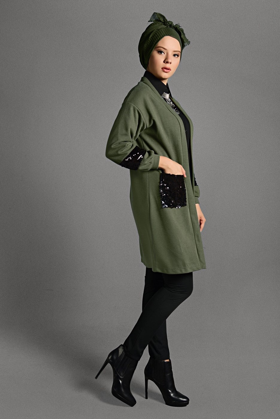 Hijab clothing KHAKI SEQUINED KNIT TUNIC 18102 