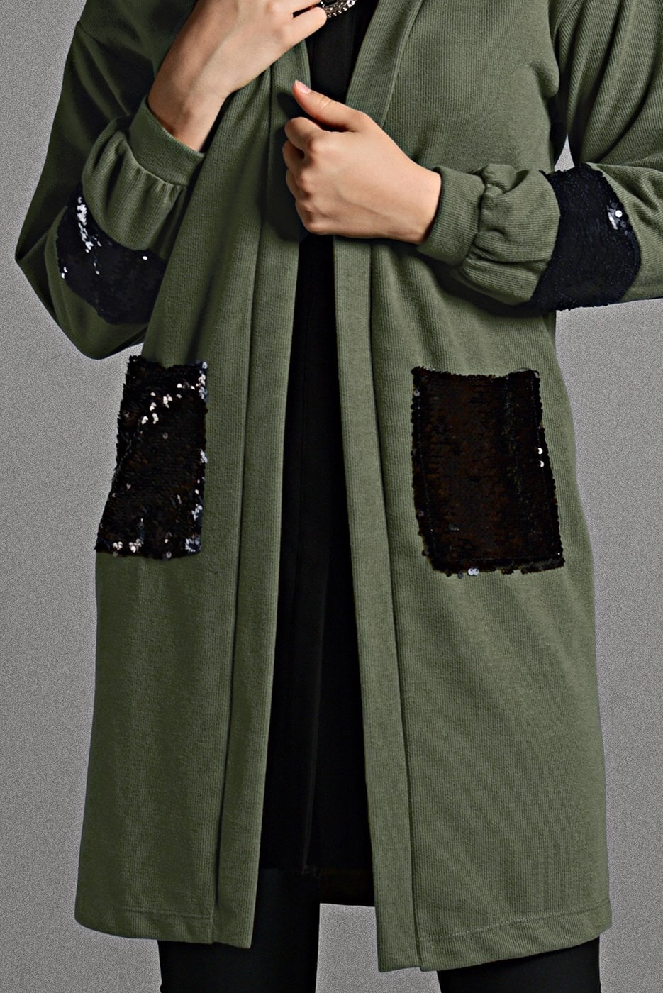 Hijab clothing KHAKI SEQUINED KNIT TUNIC 18102 