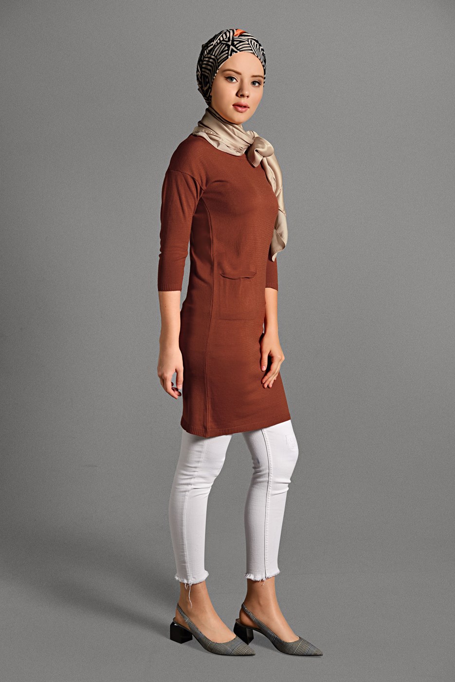 Hijab clothing BROWN CREW-NECK KNIT TUNIC 42815 