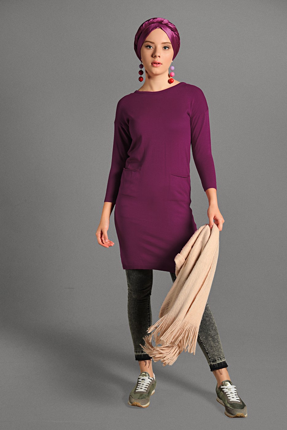 Hijab clothing PURPLE CREW-NECK KNIT TUNIC 42815 