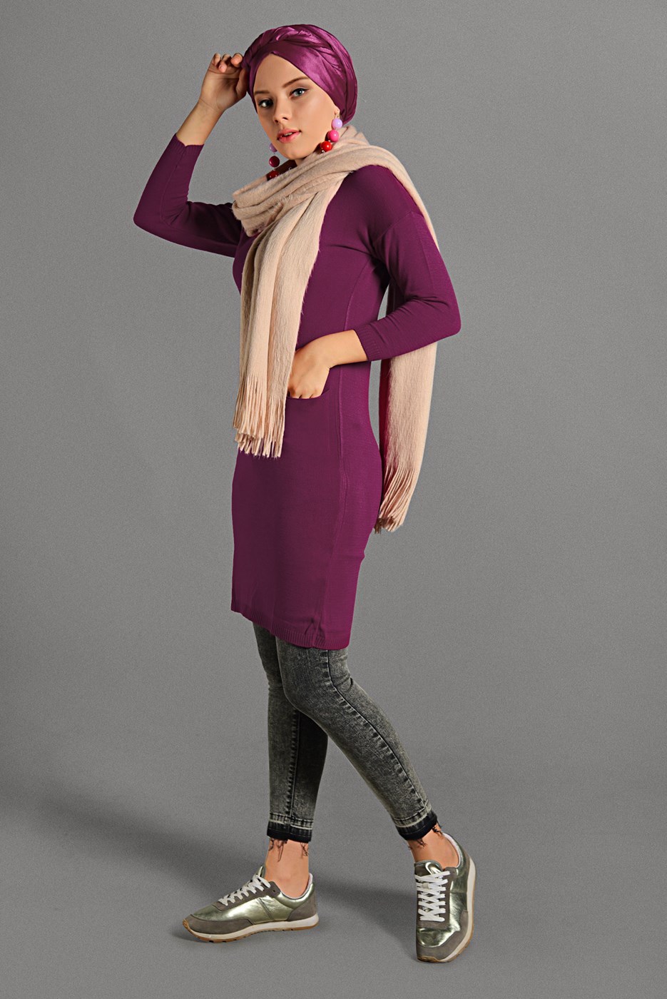 Hijab clothing PURPLE CREW-NECK KNIT TUNIC 42815 