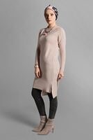 Vêtements hijab POUDRE TUNIQUE EN TRICOT AVEC FENTES 60815 