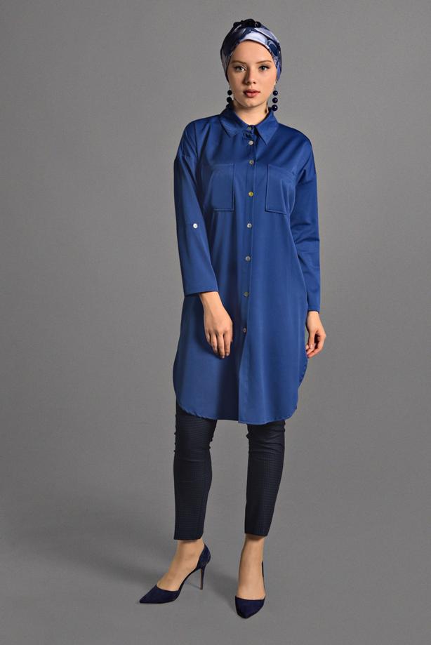Vêtements hijab  BUTTONED SHIRT-COLLAR TUNIC WITH POCKETS 65102  - TRENDTESETTÜR