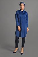 Vêtements hijab BLEU MARINE TUNIQUE À COL CHEMISE À BOUTONNÉ 65102