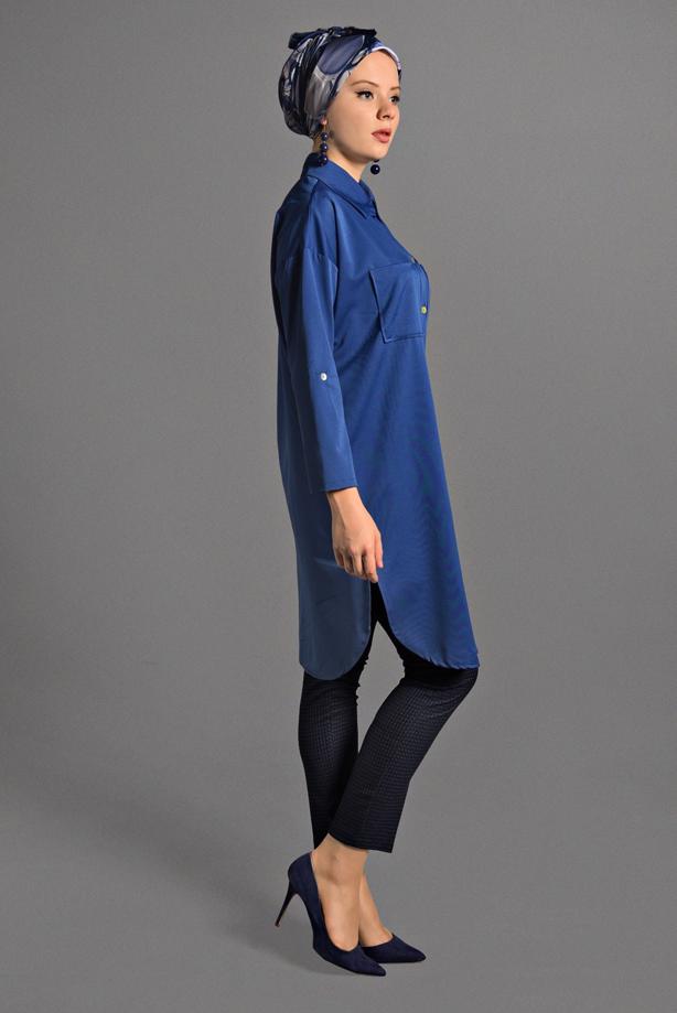Vêtements hijab  BUTTONED SHIRT-COLLAR TUNIC WITH POCKETS 65102  - TRENDTESETTÜR