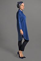 Vêtements hijab BLEU MARINE TUNIQUE À COL CHEMISE À BOUTONNÉ 65102
