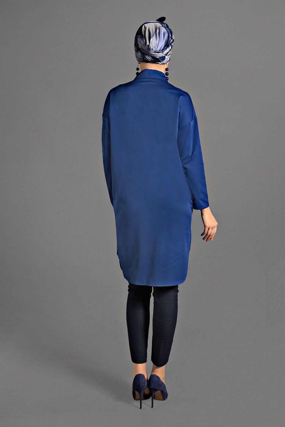 Vêtements hijab BLEU MARINE TUNIQUE À COL CHEMISE À BOUTONNÉ 65102