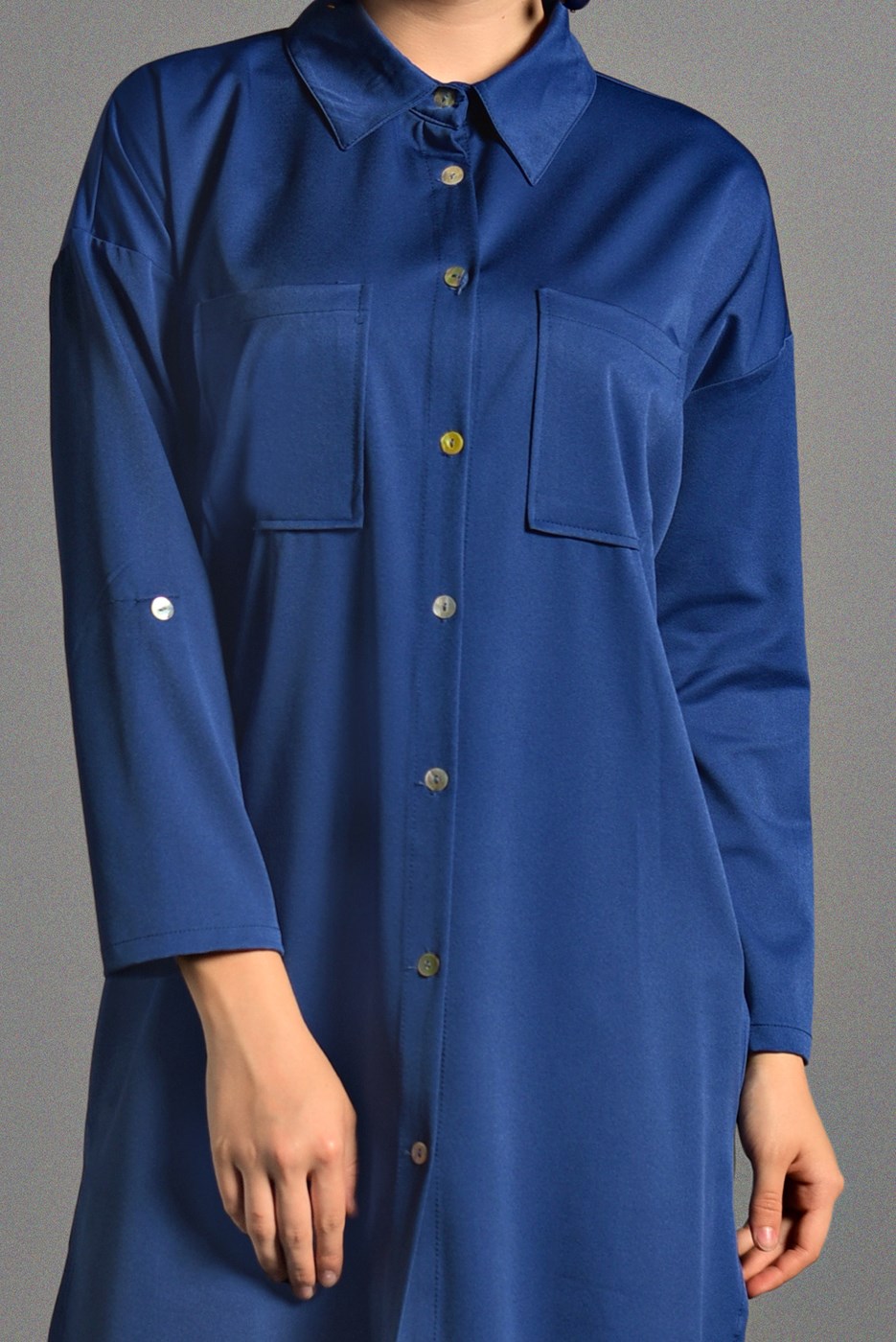 Vêtements hijab BLEU MARINE TUNIQUE À COL CHEMISE À BOUTONNÉ 65102