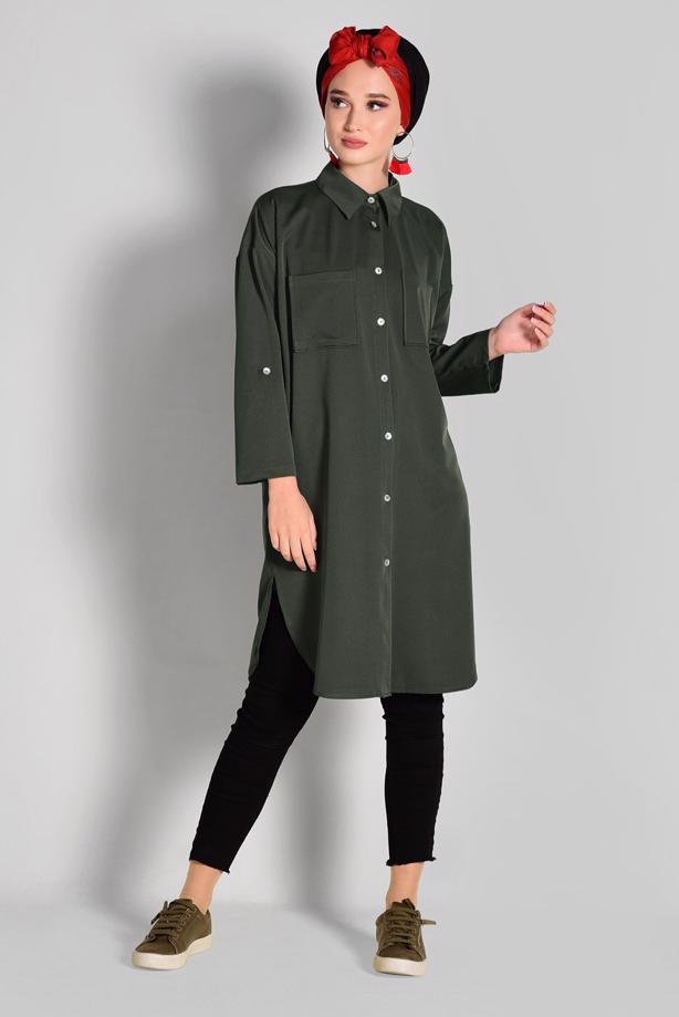 Vêtements hijab  BUTTONED SHIRT-COLLAR TUNIC WITH POCKETS 65102  - TRENDTESETTÜR