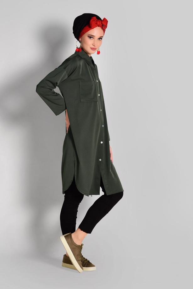 Vêtements hijab  BUTTONED SHIRT-COLLAR TUNIC WITH POCKETS 65102  - TRENDTESETTÜR