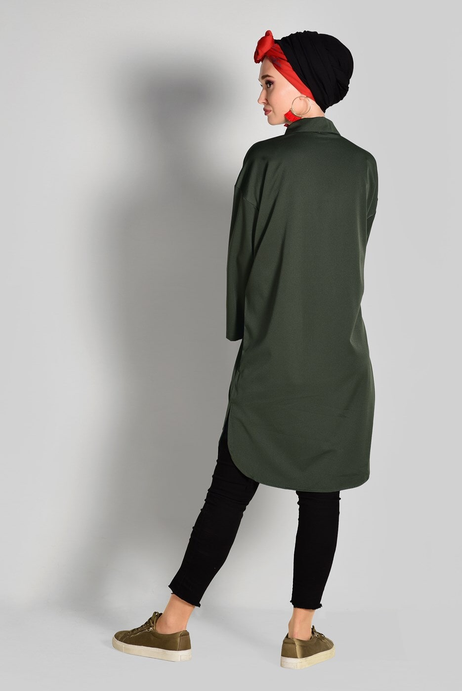 Hijab clothing KHAKI BUTTONED SHIRT-COLLAR TUNIC WITH POCKETS 65102 