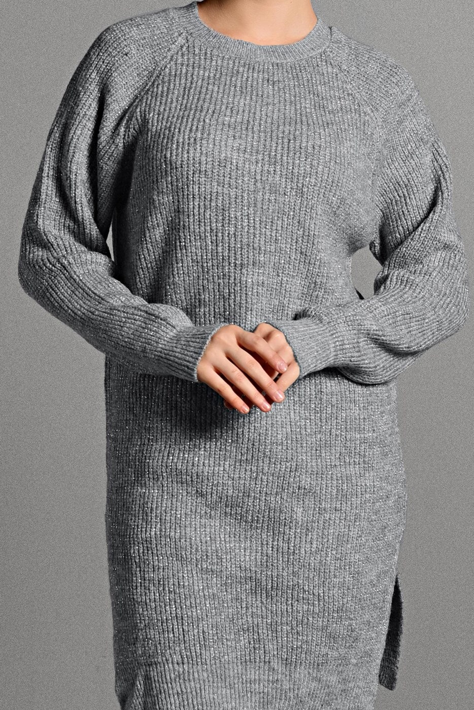 Vêtements hijab GRIS TUNIQUE BRILLANTE EN TRICOT 0008