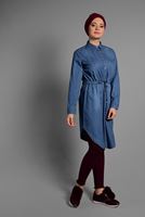 Hijab clothing NAVY BLUE SMOCKED-WAIST DENIM TUNIC 376  
