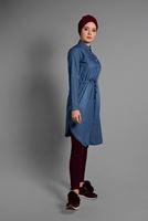 Hijab clothing NAVY BLUE SMOCKED-WAIST DENIM TUNIC 376  