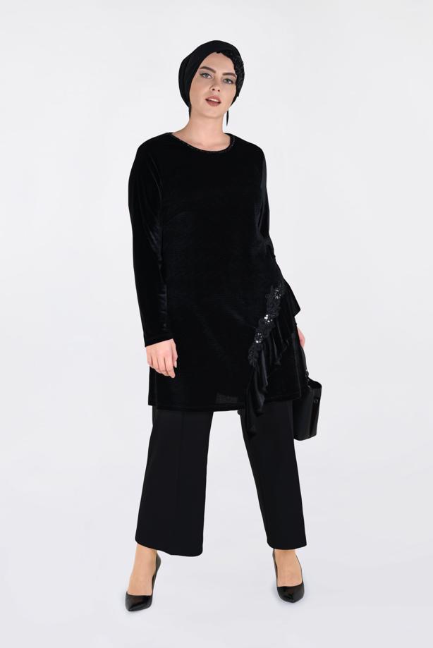 Vêtements hijab NOIR TUNIQUE À RUCHÉE 2756  - TRENDTESETTÜR