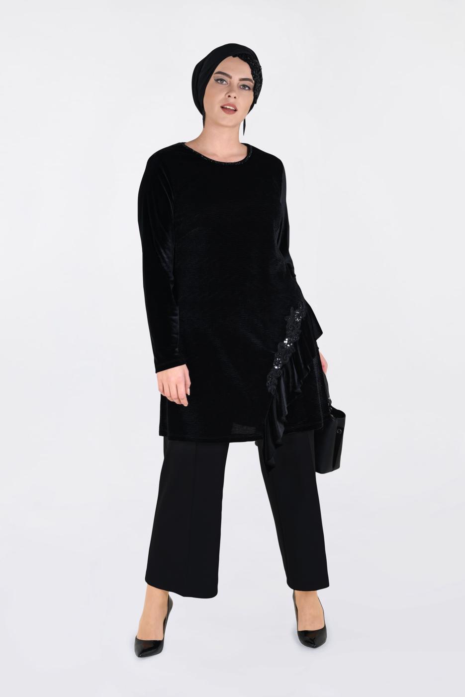 Vêtements hijab NOIR TUNIQUE À RUCHÉE 2756 