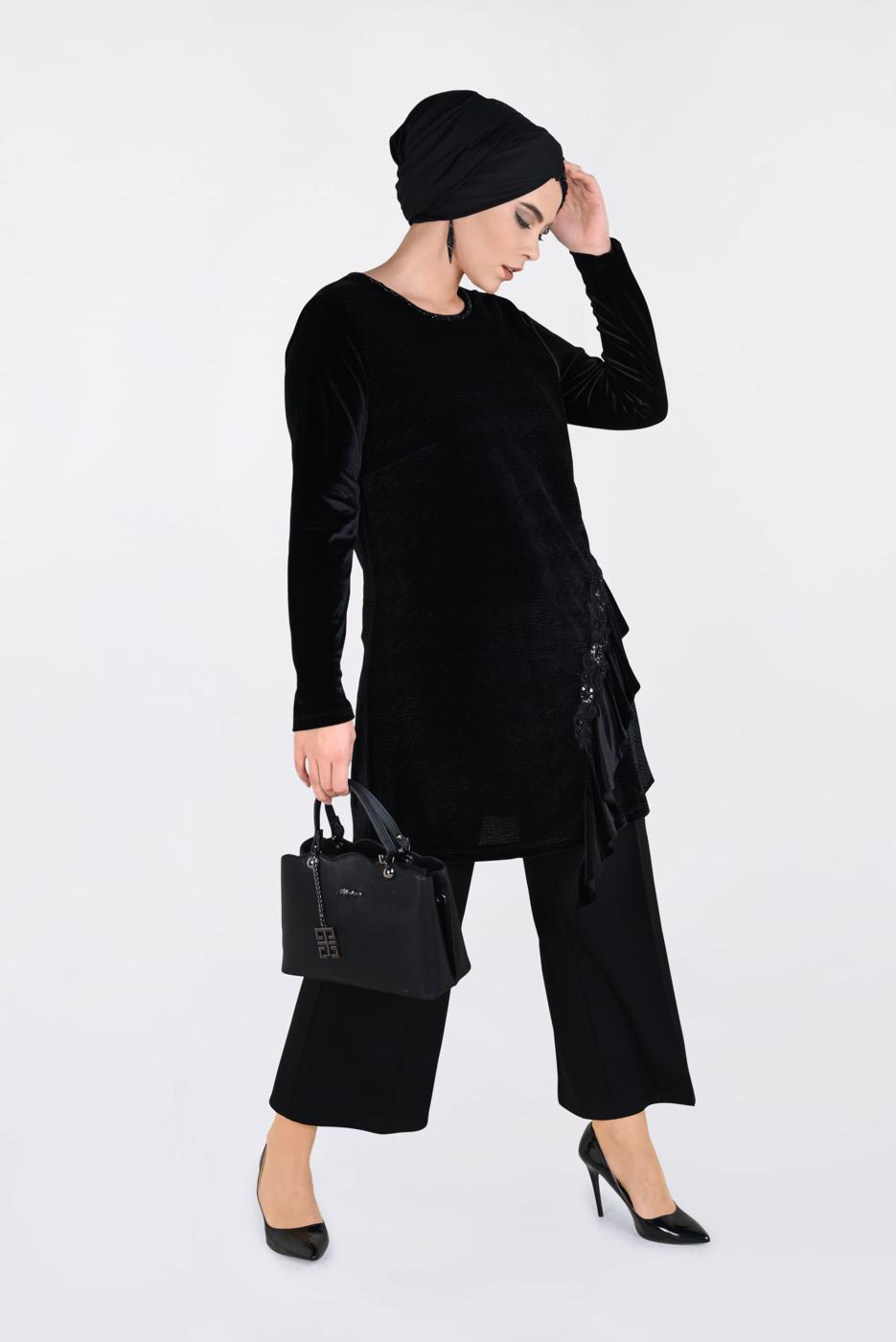 Vêtements hijab NOIR TUNIQUE À RUCHÉE 2756 