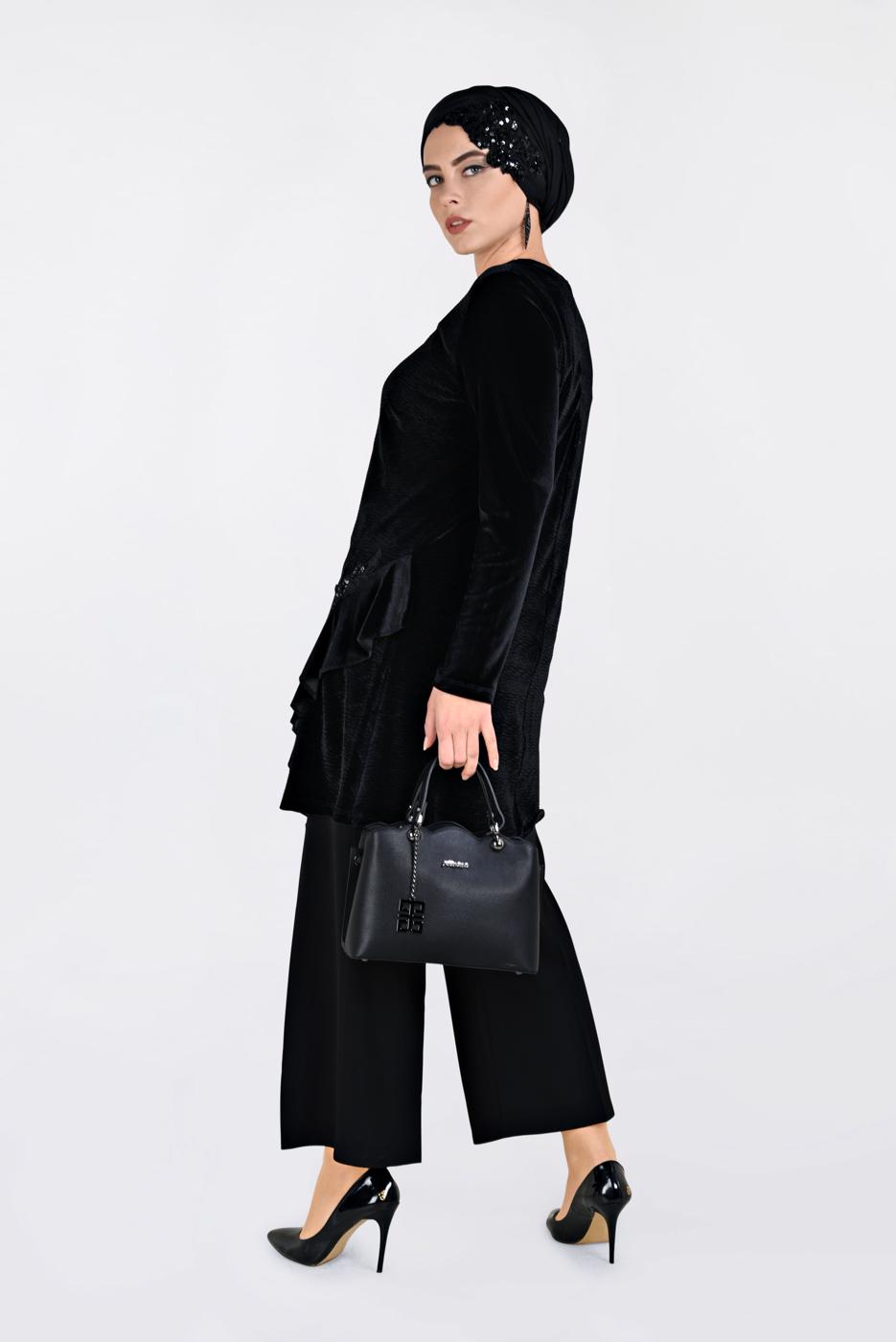 Vêtements hijab NOIR TUNIQUE À RUCHÉE 2756 