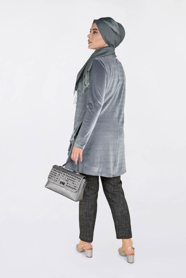 Vêtements hijab GRIS TUNIQUE À RUCHÉE 2756  - TRENDTESETTÜR