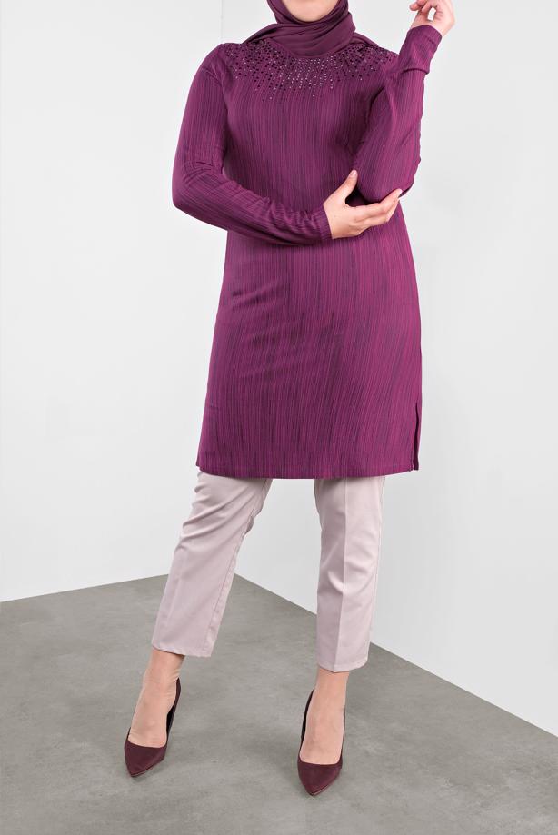 Vêtements hijab FUCHSIA ALVINA TUNIQUE MODESTE AVEC GEMME T 2774 - TRENDTESETTÜR