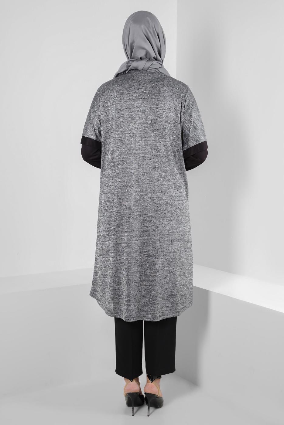 Vêtements hijab GRIS ALVINA TUNIQUE 2 PIÈCES RAYÉES AVEC GILET T 2851