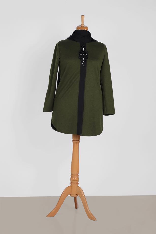 Vêtements hijab KAKI T 2852 Alvina Burçin Tunik - TRENDTESETTÜR