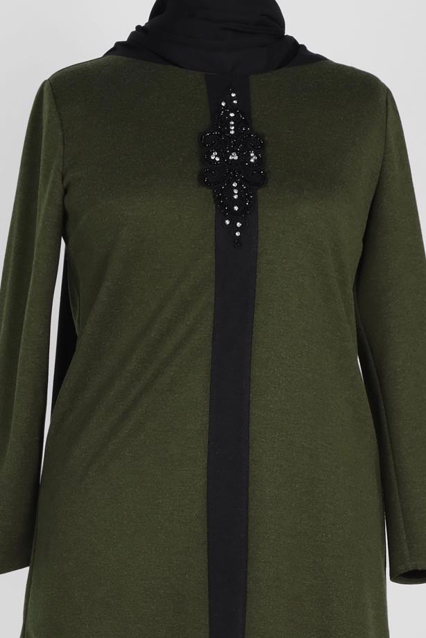 Vêtements hijab KAKI T 2852 Alvina Burçin Tunik - TRENDTESETTÜR