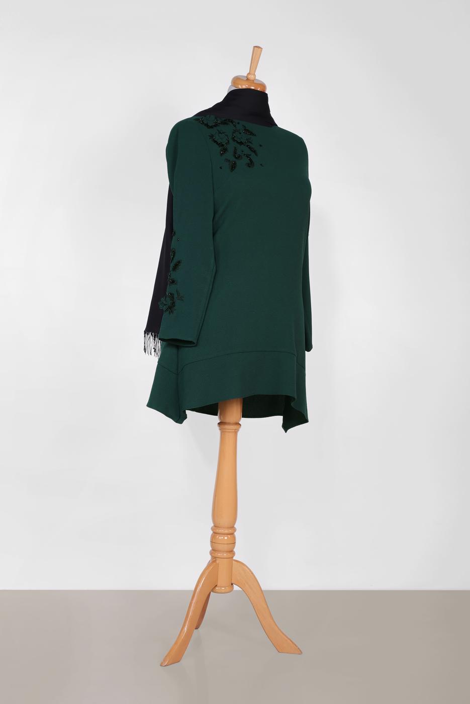 Tesettür giyim MAVİ ALVİNA BONCUK İŞLEMELİ KREP TUNİK 2853	