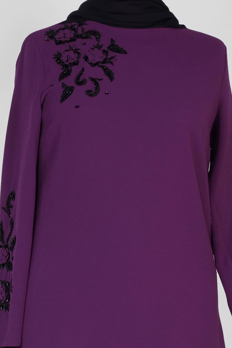 Tesettür giyim MOR ALVİNA BONCUK İŞLEMELİ KREP TUNİK 2853	